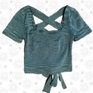 Le Lis Teal Cross-Back Knit Crop Top. Open back. Very soft!